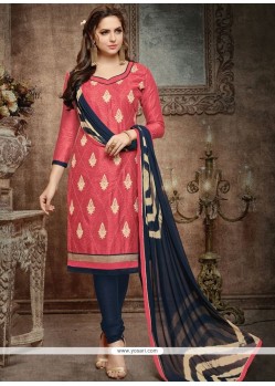 Cotton Peach Churidar Designer Suit