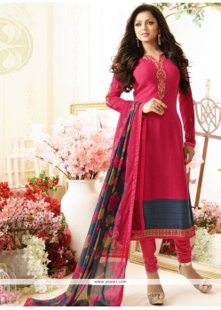 Drashti Dhami Hot Pink Embroidered Work Churidar Designer Suit