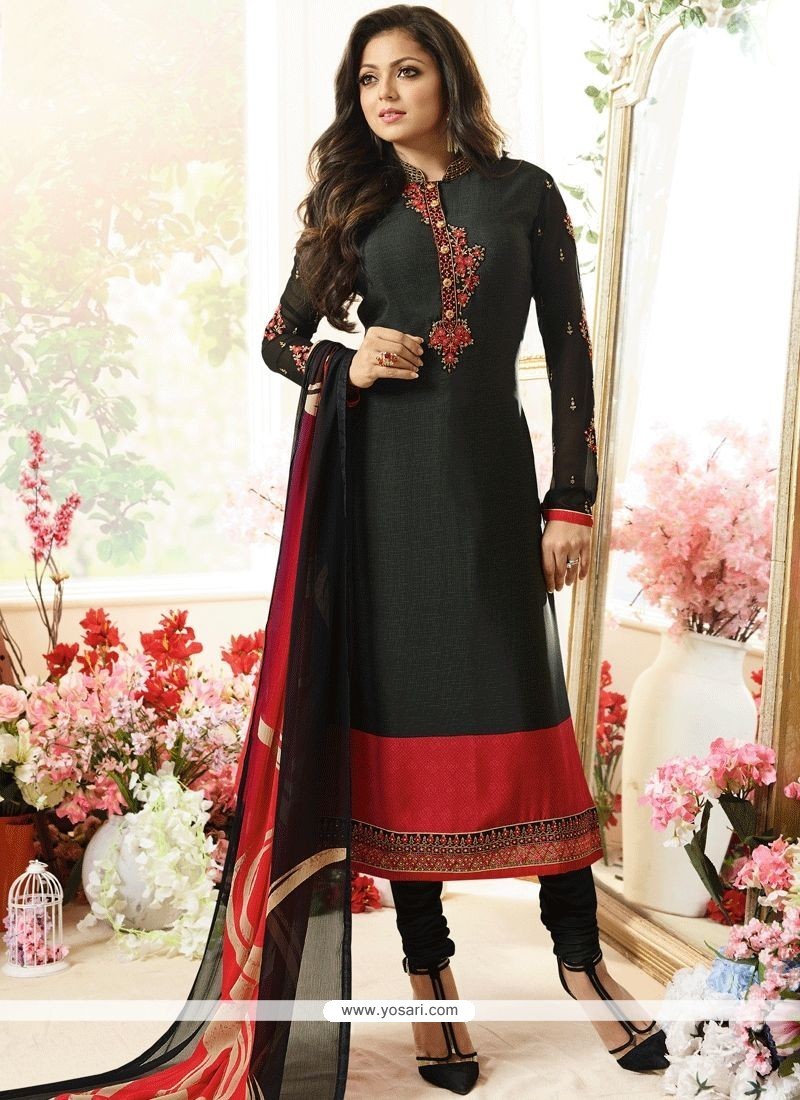 Buy Drashti Dhami Faux Crepe Embroidered Work Churidar Designer Suit ...