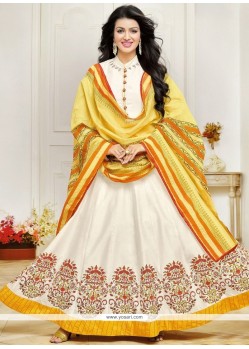 Ayesha Takia White And Yellow Embroidered Work Anarkali Suit