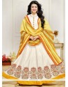 Ayesha Takia White And Yellow Embroidered Work Anarkali Suit