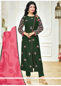 Ayesha Takia Green Embroidered Work Churidar Designer Suit