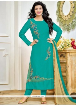 Ayesha Takia Cotton Embroidered Work Sea Green Churidar Designer Suit