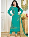 Ayesha Takia Cotton Embroidered Work Sea Green Churidar Designer Suit