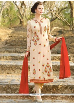 Cream Resham Work Faux Georgette Churidar Designer Suit