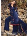 Faux Georgette Navy Blue Resham Work Designer Palazzo Suit