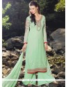 Resham Work Faux Georgette Sea Green Designer Palazzo Suit