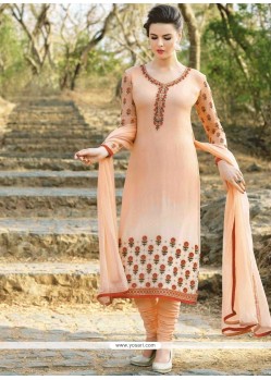 Peach Embroidered Work Churidar Designer Suit