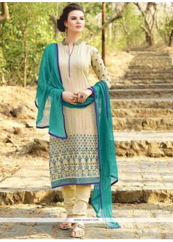 Faux Georgette Embroidered Work Churidar Designer Suit