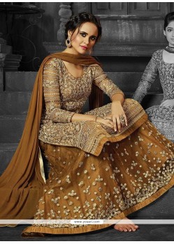 Brown Net Long Choli Lehenga