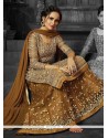 Brown Net Long Choli Lehenga