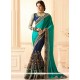 Net Navy Blue And Sea Green Designer Half N Half Saree