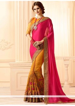 Chiffon Satin Patch Border Work Half N Half Saree