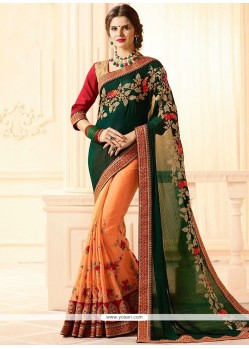 Patch Border Work Chiffon Satin Half N Half Designer Saree