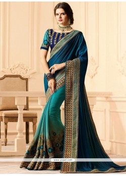 Patch Border Work Satin Silk Half N Half Saree