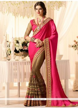 Brown And Hot Pink Designer Half N Half Saree