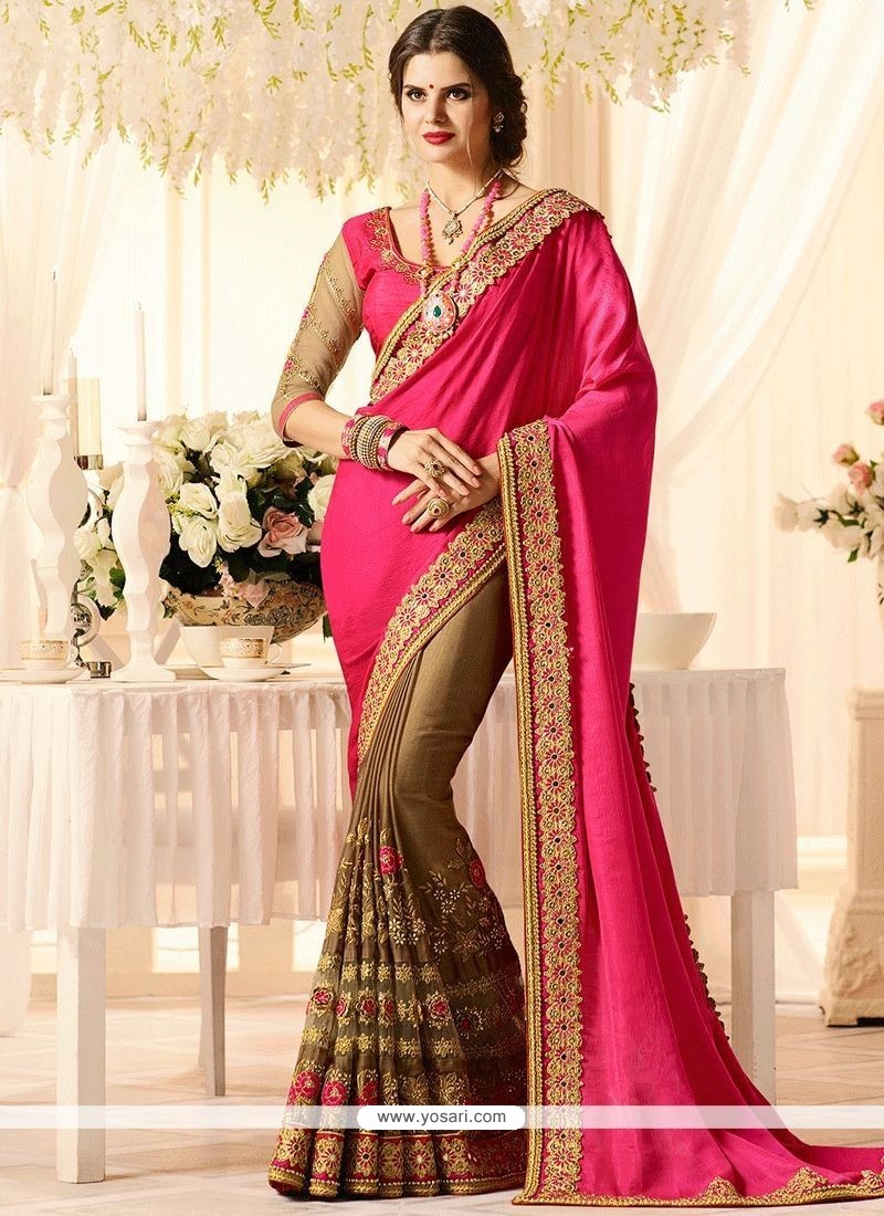 Brown Sequins Jacquard Party Wear Half Saree Lehenga – Cygnus Fashion