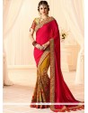 Hot Pink And Mustard Resham Work Half N Half Saree