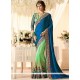 Faux Georgette Blue And Sea Green Designer Half N Half Saree