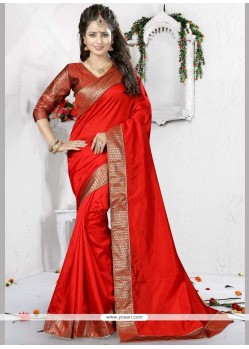 Patch Border Work Red Art Silk Traditional Saree