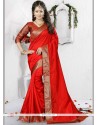 Patch Border Work Red Art Silk Traditional Saree