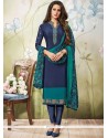 Navy Blue Embroidered Work Churidar Designer Suit