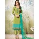 Faux Crepe Green Churidar Designer Suit