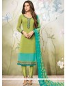 Faux Crepe Green Churidar Designer Suit