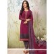 Embroidered Faux Crepe Churidar Designer Suit In Magenta