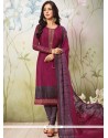 Embroidered Faux Crepe Churidar Designer Suit In Magenta