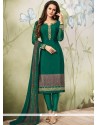 Faux Georgette Green Churidar Designer Suit