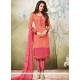 Embroidered Work Faux Georgette Pink Churidar Designer Suit