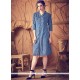 Blue Plain Work Denim Party Wear Kurti