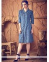 Blue Plain Work Denim Party Wear Kurti