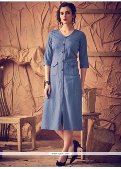 Blue Plain Work Party Wear Kurti