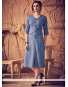 Blue Plain Work Party Wear Kurti