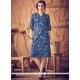 Denim Blue Print Work Party Wear Kurti