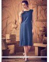 Blue Plain Work Denim Party Wear Kurti