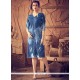 Print Work Blue Denim Party Wear Kurti