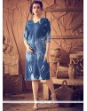 Print Work Blue Denim Party Wear Kurti