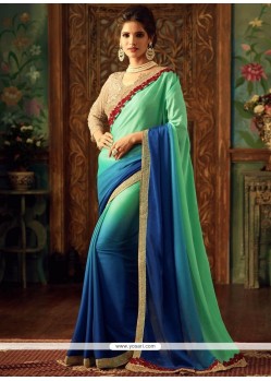 Blue And Sea Green Shaded Saree