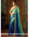 Blue And Sea Green Shaded Saree