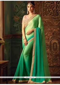 Green Embroidered Work Art Silk Shaded Saree