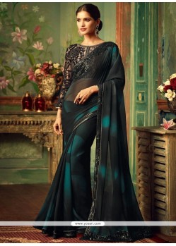 Black Embroidered Work Faux Georgette Classic Saree