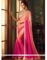 Faux Georgette Hot Pink And Orange Patch Border Work Shaded Saree