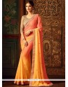 Orange And Yellow Patch Border Work Faux Georgette Shaded Saree