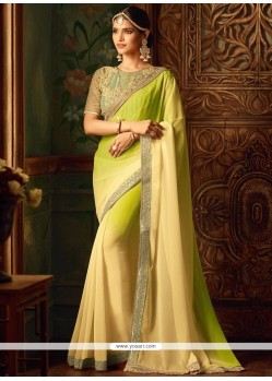 Faux Georgette Green Embroidered Work Shaded Saree