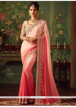 Faux Georgette Pink Shaded Saree