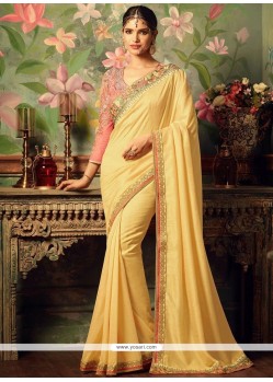 Yellow Embroidered Work Art Silk Designer Traditional Saree