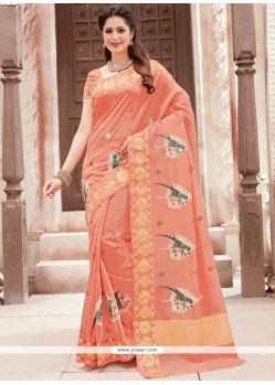 Peach Print Work Classic Saree